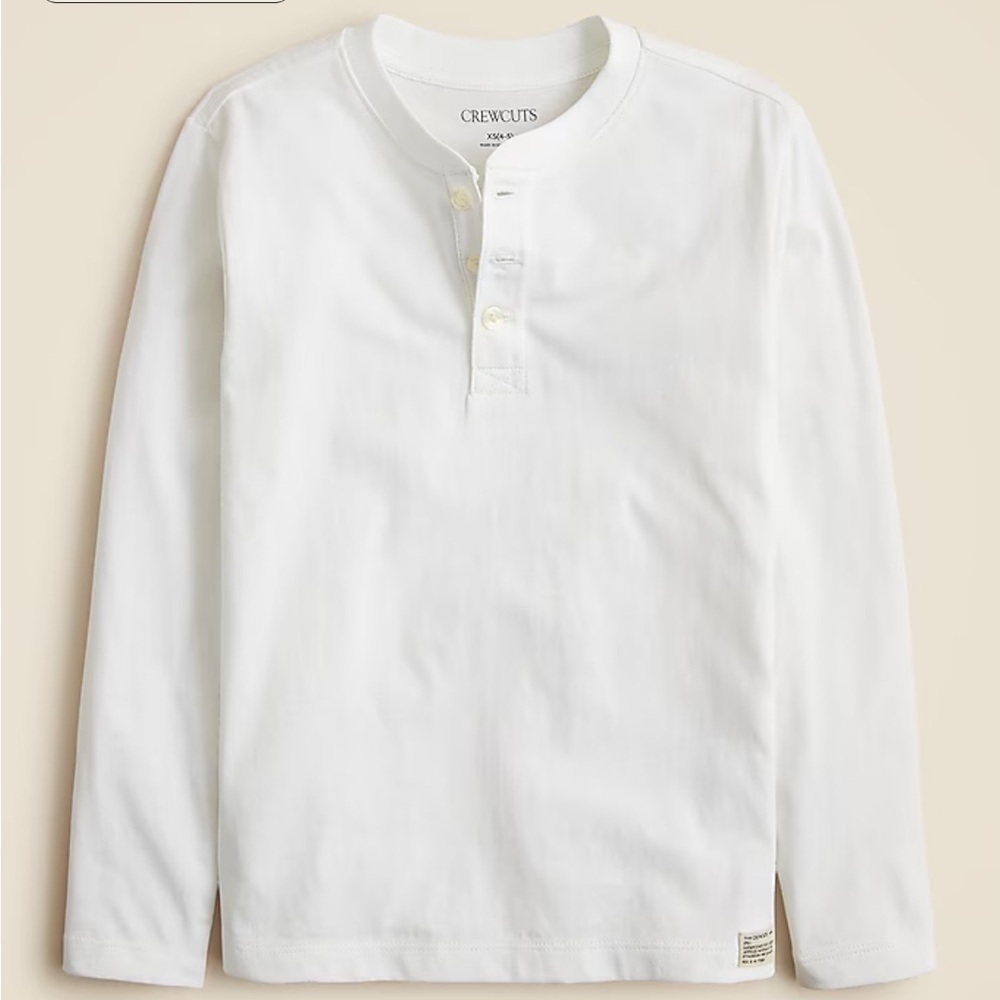 J crew white Kids' long-sleeve garment-dyed henley T-shirt in broken-in-jersey